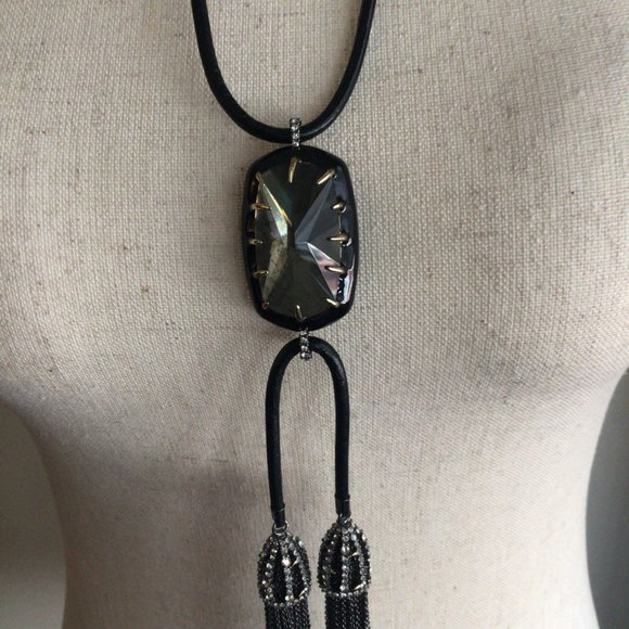 Alexis Bittar black and silver necklace with crystals and leather. - Picture 3 of 8